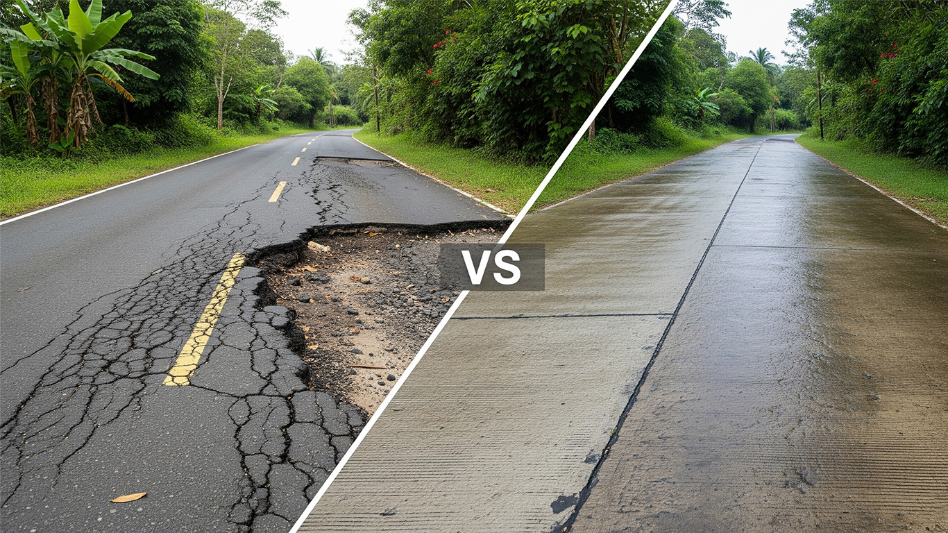 Aspal vs. Beton: Mana yang Lebih Tahan Lama untuk Jalan Raya di Iklim Tropis Indonesia?